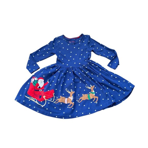 Mini Boden Girls Santa & Reindeer Appliqué Dress 6-7Y 122cm - Picture 1 of 6